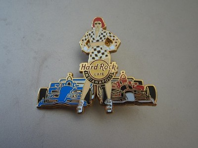 Hard Rock Cafe pin Indianapolis checkered dress Race Girl with Indy Cars 2018