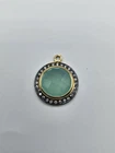 Vintage Vermeil Sterling Silver Green Chrysoprase White Topaz Halo Round Pendant