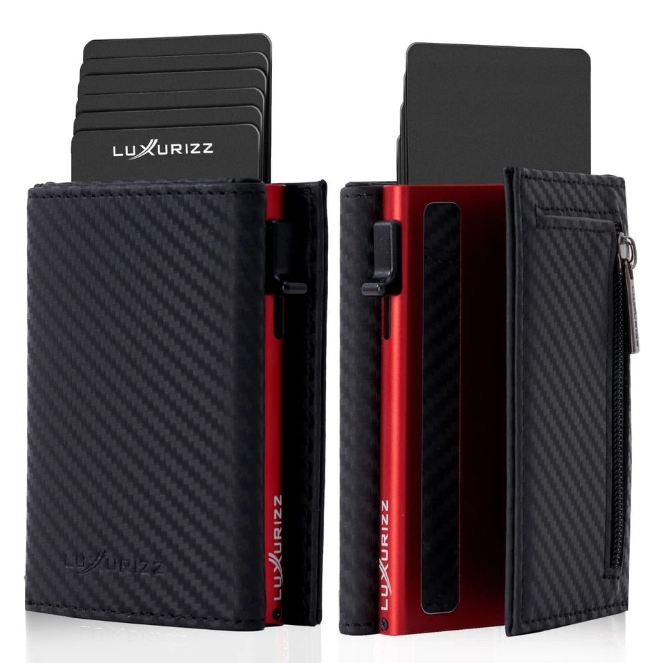 Luxurizz® Slim Wallet Magnetverschluss Rfid Schutz  Geldbeutel Carbon - Rot - Bild 1 von 4