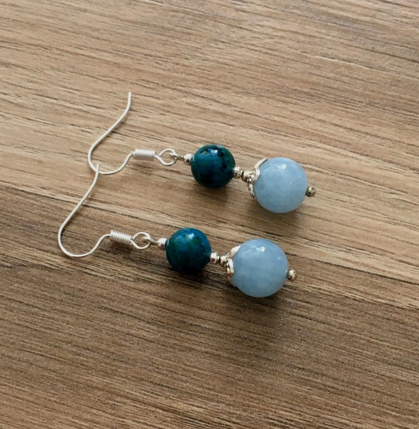 Aquamarine Chrysocolla Silver Plated Dangle Earrings