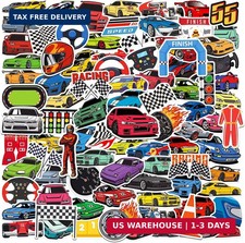 100pcs Race Car Theme Waterproof Vinyl Stickers - Racing Decor  Party Favors fo