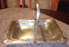 Tablett Jugendstil versilbert mit beweglichen Henkel  , gepunzt , 29x22cm , 520g