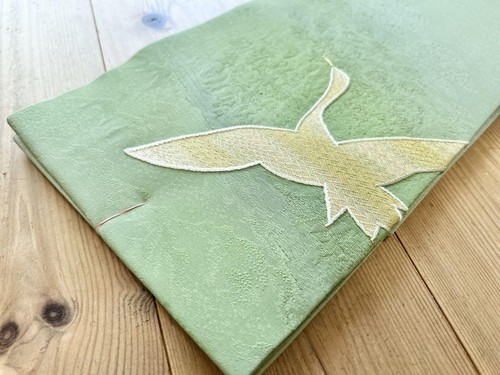 Obi Tsuke Obi, Pure Silk, Syrup, Yuzen Dye, Embroidery, Blur, Yellow-Green, Yzk4 - Picture 6 of 7