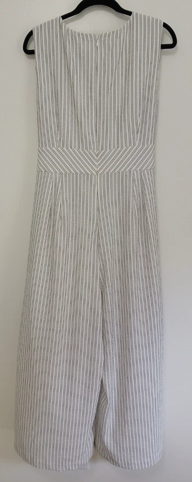 CALVIN KLEIN Sleeveless Wide-Leg Jumpsuit White with Black Pinstripes Size 16 - Image 2 of 4