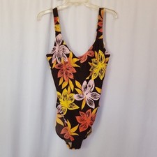 Vintage 90  s Y2K Speedo Warm Toned Yellow Brown Fronds Leaf Swim Suit Large XL