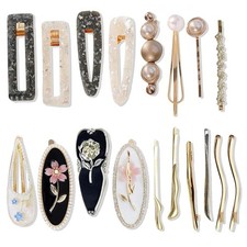 18 PCS Rose Pearl Fashion Hair Clips Set, Cute Acrylic Resin Hair Barrettes P...