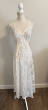 Vintage Victoria Secret Gold Label White Sheer Slip Dress Floral Side Slit Sz M