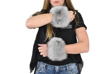 Fox Fur Wrist Band, Detachable Fur Cuffs, Gray Fox Fur Cuff, Winter Coat cuffs