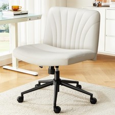Criss Cross Chair with Wheels: PU Leather Cross Legged Office Chair Wide Arml...