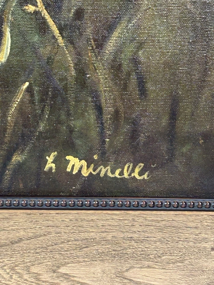 Pintura a óleo original Helene Minelli Cattails cena natural rústica emoldurada 42x30 - Imagem 2 de 4