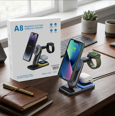 A8 Wireless Charging Stand 3 in 1 | Fast Qi Charger for Phone Earbuds Watch Dock