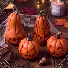 4 PCS Halloween Resin Scary Pumpkin Decorations 6.3 Inch H Max Table Decor