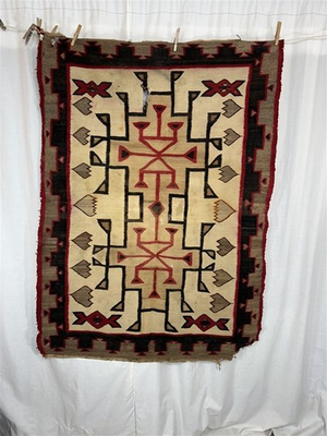 #ad #ad antique Navajo rug beige red black 1900 original 40x55 worn $465.00