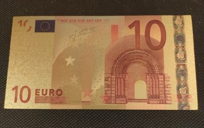 24K vergoldeter 10  Schein. Europäische Union. Goldfolie.