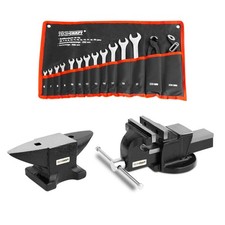 Werkzeug-Set mit Schraubstock, Amboss, Schraubschl&uuml;ssel und Zangen-Set 12 tlg.