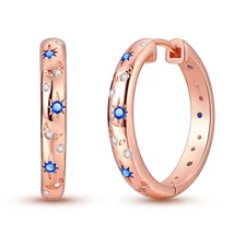 MULA Rose Starry Night Hoop Earrings AAA CZ Women Jewelry 925 Sterling Silver