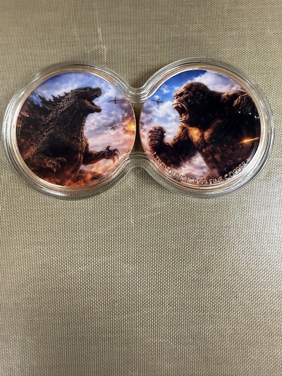 1 Oz .999 Fine Copper Godzilla and King Kong 2 Coin Set. In Double