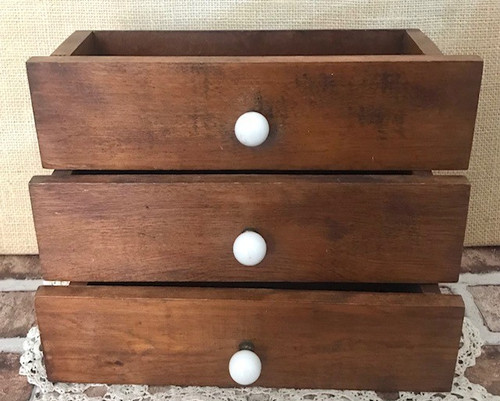 PRIMITIVE FARMHOUSE STORAGE WOODEN STACKING DRAWER OR RISER WITH PORCELAIN KNOB