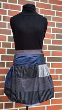 DESIGUAL Rock Skirt Gr. 36 Blau Gestreift Patchwork Spitze Stickerei Verspielt 