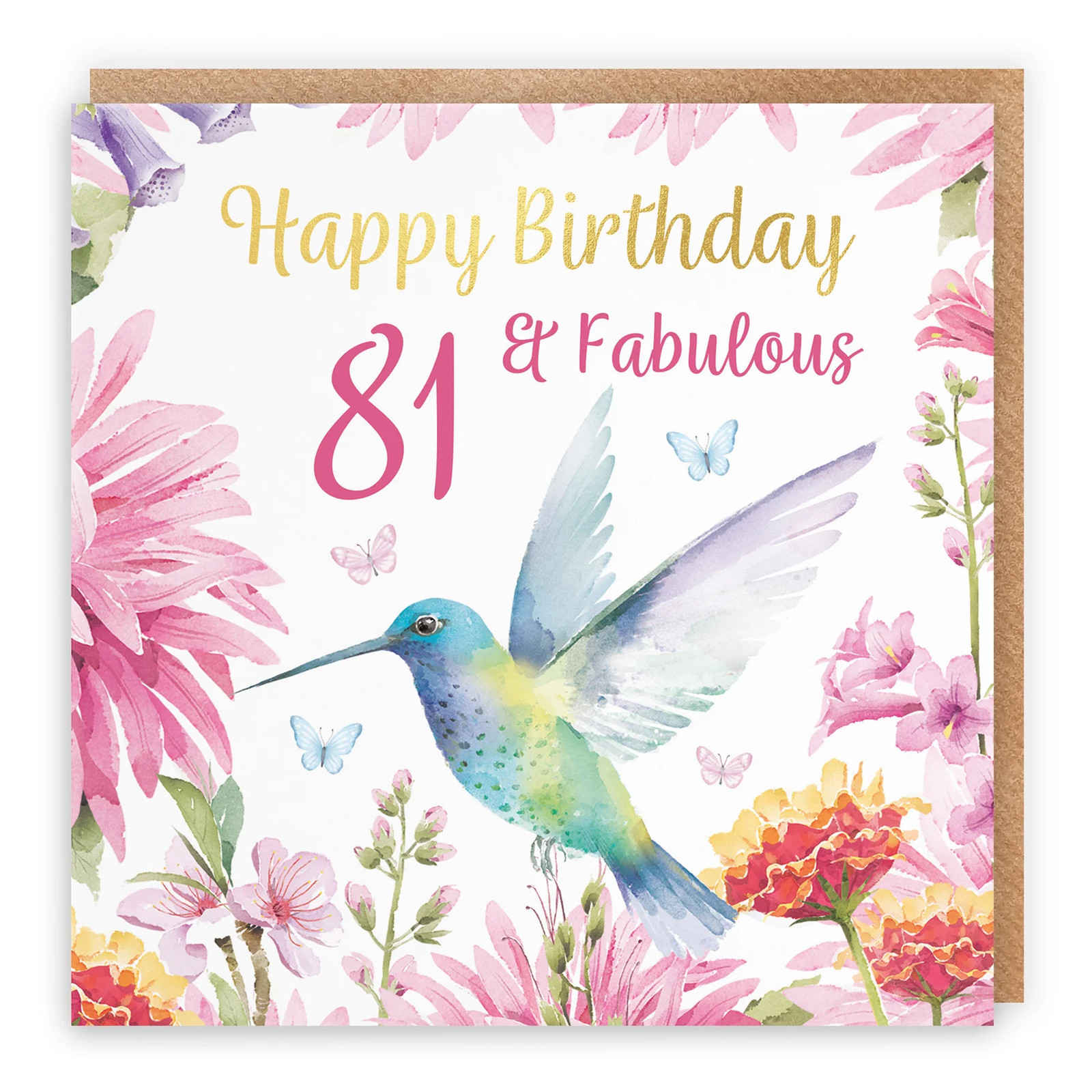81st Birthday Card Hummingbird Gold Foil Milo's Gallery