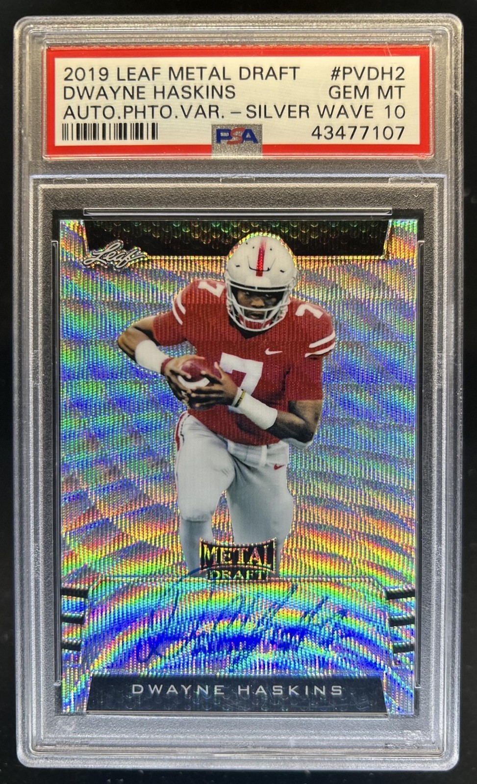Dwayne Haskins Leaf Metal Draft Autographs Photo Variation #PVDH2 Silver Wave