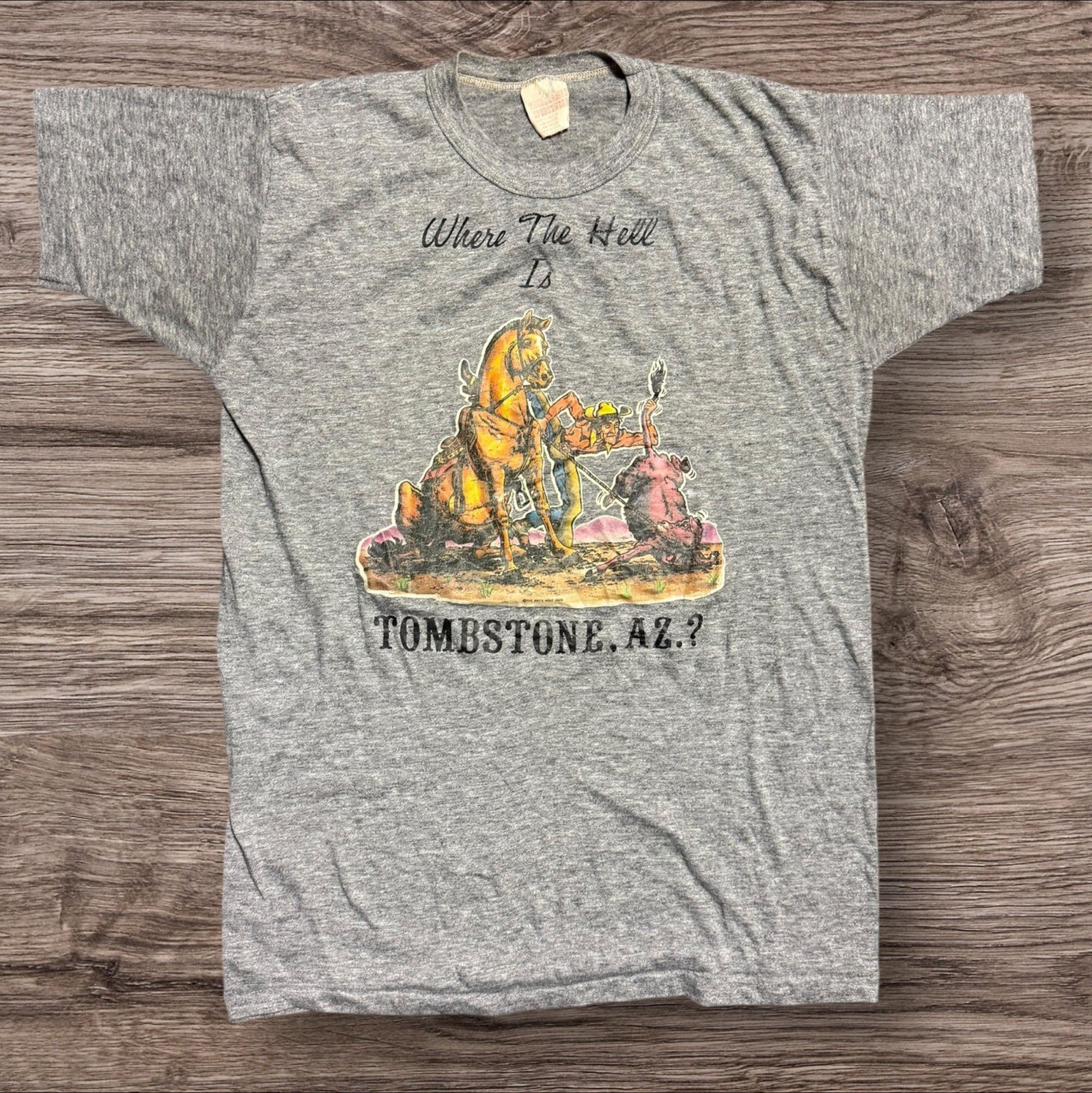 VINTAGE 70s Tombstone ARIZONA SOUVENIR T-SHIRT MEN SZ Large Gray Thin