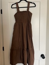 Gap 100% Cotton Brown Smocked Midi Dress Sleeveless Casual