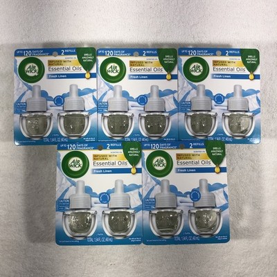 5 Pack - Air Wick Plug-In Refills, Fresh Linen Scent Essential Oils, 10 Refills