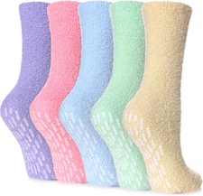 Non Slip Hospital Socks for Women with Grips Fuzzy Cozy anti Skid Slipper Socks