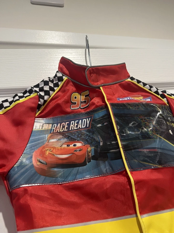 Disney Parks Cars Lightning McQueen Pit Crew Jumpsuit & Hat Costume Age 3-4 - Image 3 of 4