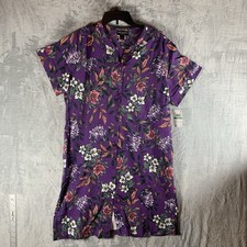 Miss Elaine Women's House Coat L Pajamas Sleepwear Purple Floral Snap Front NWT