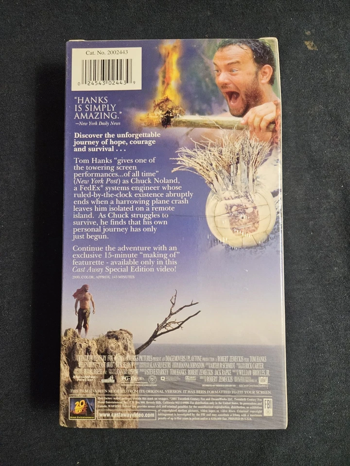 Cast Away VHS Brand New Factory Sealed Tape Tom Hanks - Image 3 of 3