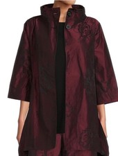 Bryn Walker Hi Low Burgundy Floral Jacquard Swing Jacket Women  s Medium
