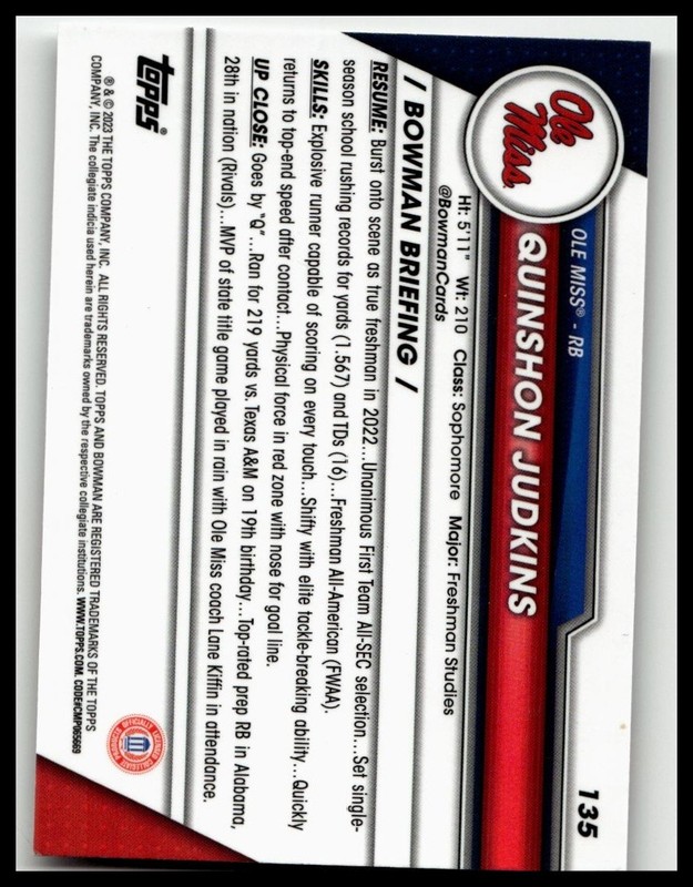 2023 Bowman University Chrome #135 Quinshon Judkins