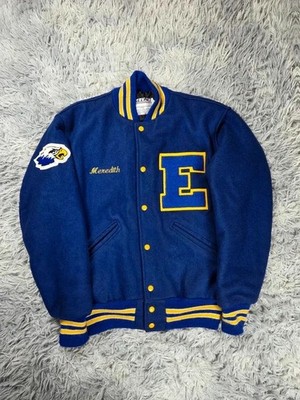 Letterman DeLong Jacke USA 90er Varsity Jacket blau gelb Stickerei Meredit