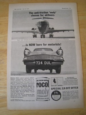 ROCOL MOLY ANTI-FRICTION CHOSEN FOR AIRLINERS AND MOTORIS 1963 ADVERT A4 FILE 52