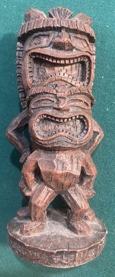 HAWAIIAN Double TIKI Figure Resin  6  TALL Carved Wood
