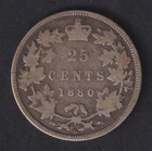 Canada 1880H 25c Twenty Five Cent Silver Quarter Queen Victoria Narrow Date .925