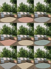 Outdoor Woven Rug Oval Round Shapes Herringbone Design Garden Decking Mat