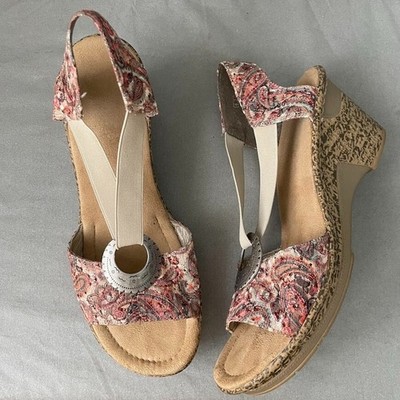 Rieker Roberta Sandals Size EU 41 US 9.5 Open Toe Wedge Heels Shoes Eyelet Boho