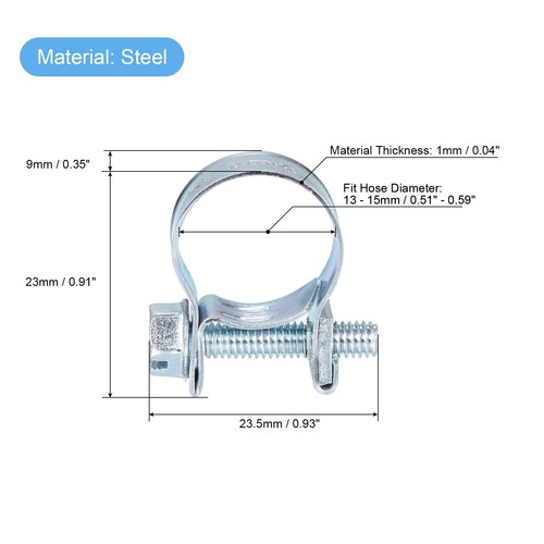 13-15mm Mini Fuel Injection Hose Clamp Zinc Plated Steel Fuel Line Clamp 12pcs - Bild 2 von 5