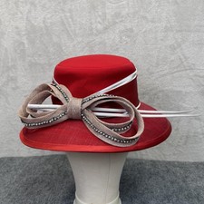 Champagne Italy Hat Womens Kentucky Derby Church Red Wide Brim Bow Rhinestone