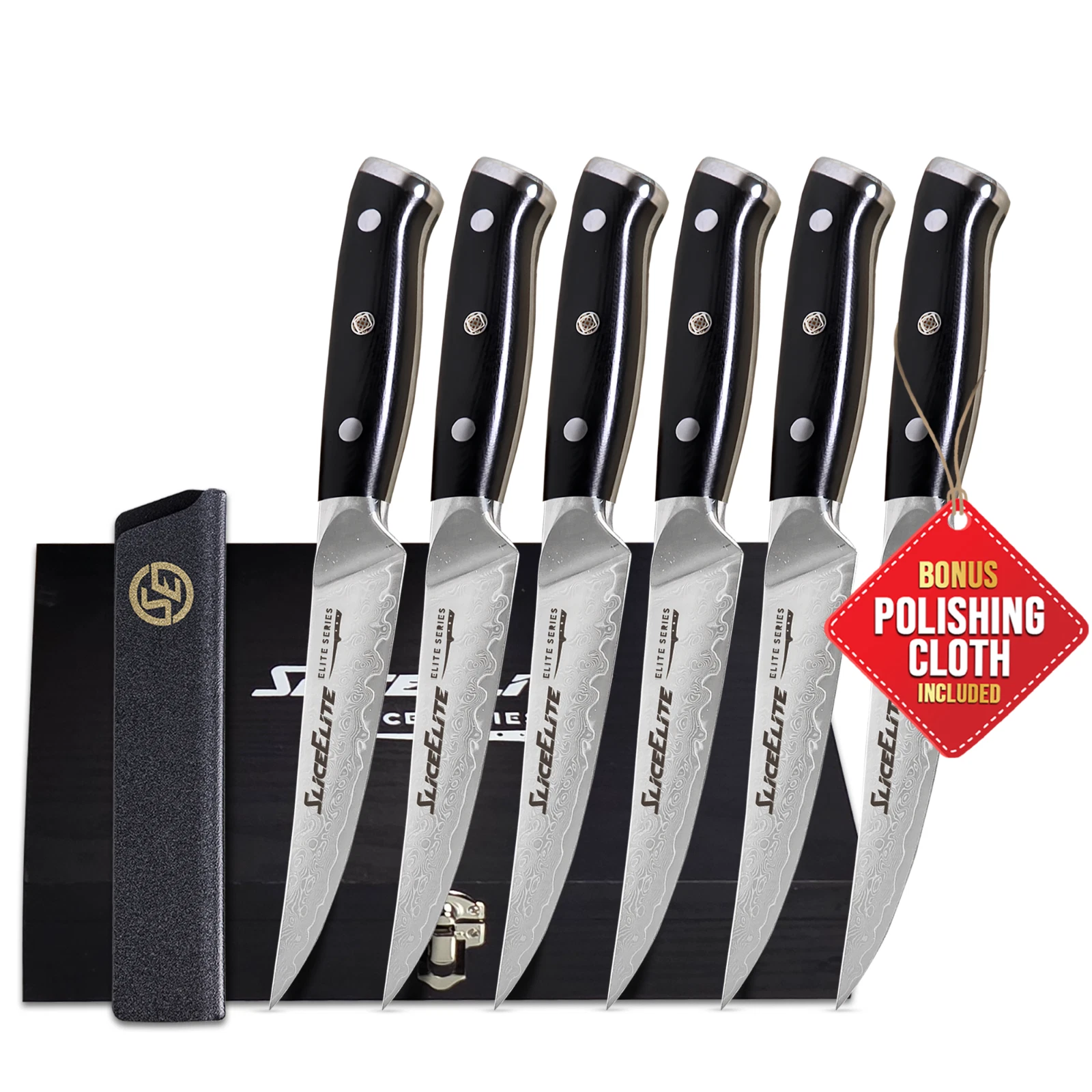 SliceElite 6-Piece Steak Knife Set VG10 Damascus Steel 5" Blades G10 Handle
Opens in a new window or