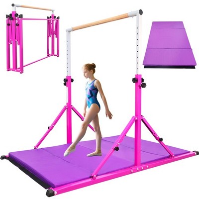 Foldable Gymnastics Bar 5.6FT 350LB Adjustable Kip Purple Mat 3-12 PreGymnastic