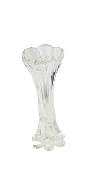 Vintage Clear Glass Swung Vase Scalloped Rim Twists down to Footbed Base 8'' Tall