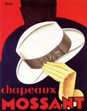 POSTER CHAPEAUX MOSSANT WHITE HAT MEN'S FASHION FRENCH VINTAGE REPRO FREE S/H
