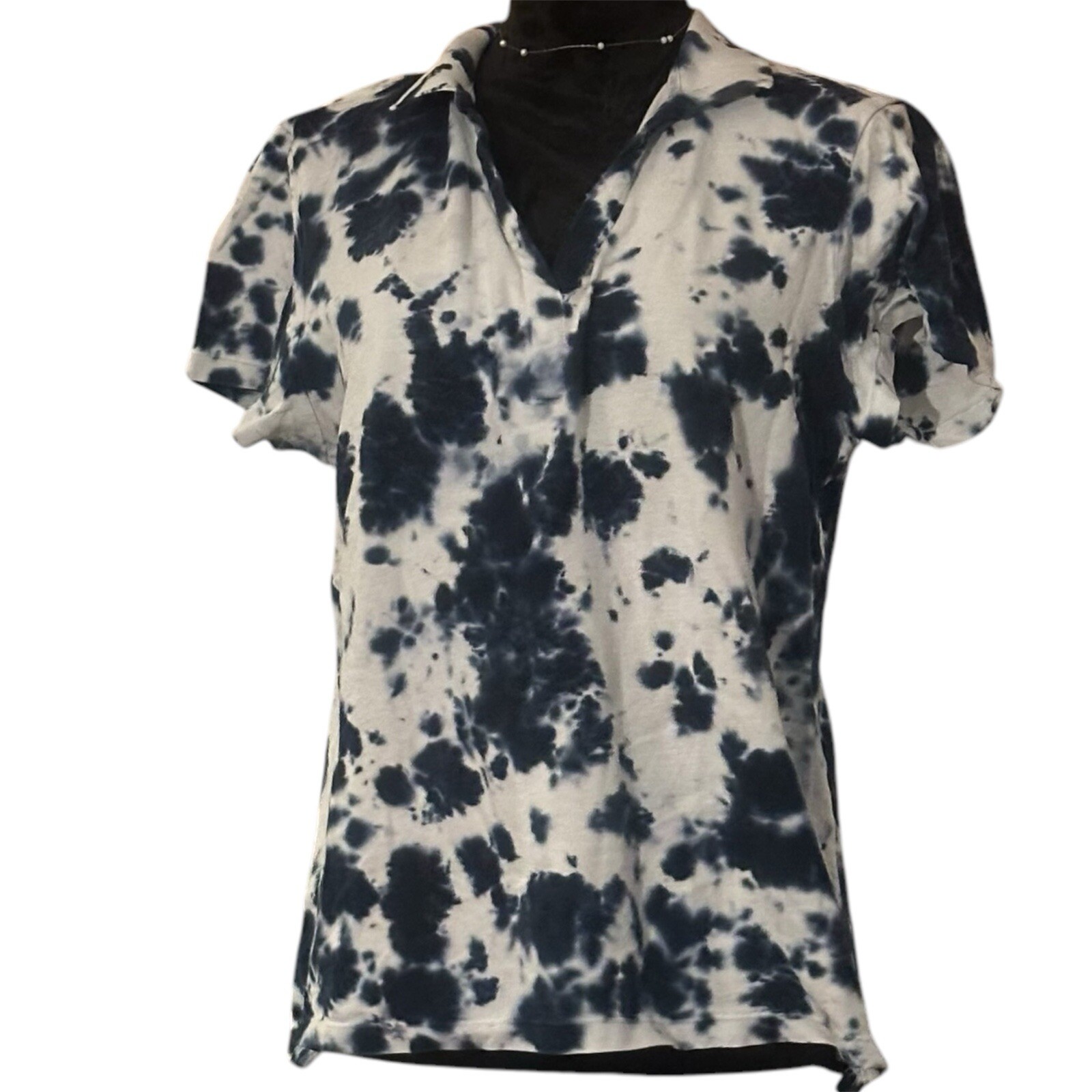 Calvin Klein Womens Blue White Tie Dye Short Sleeve Polo Shirt Size Large