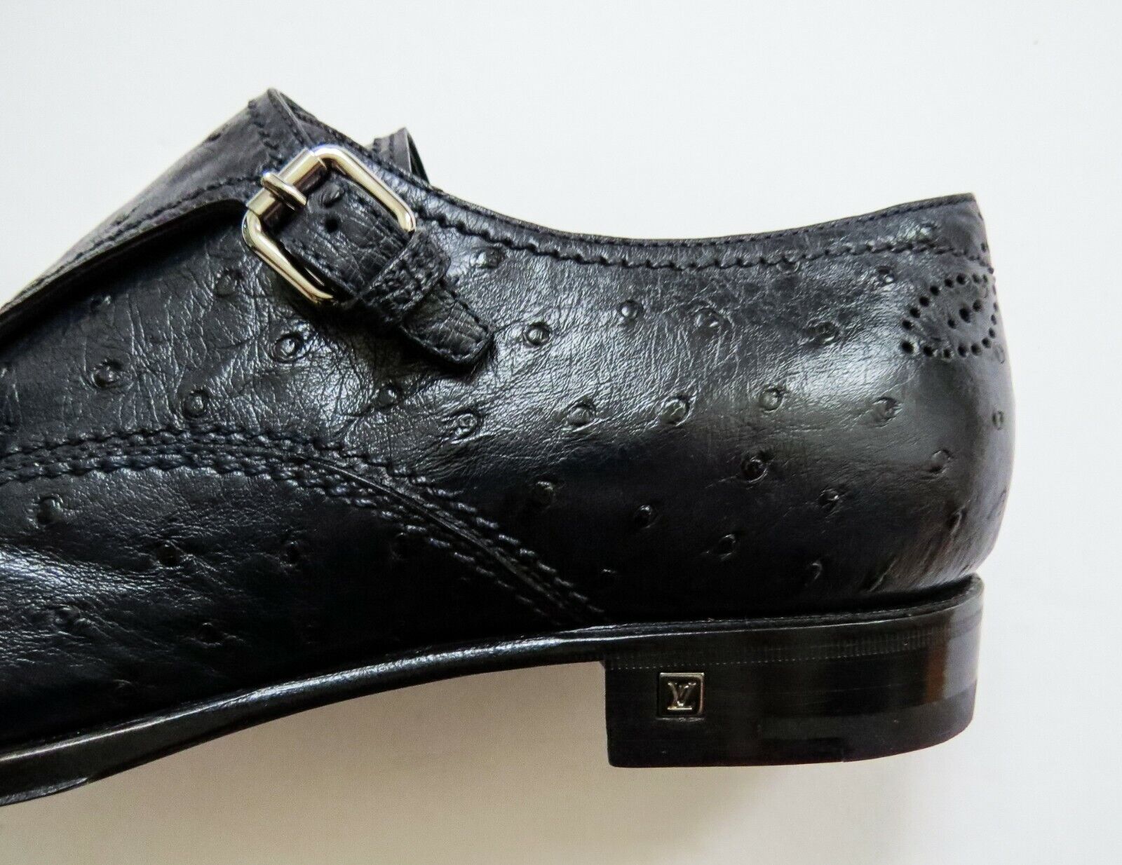 LOUIS VUITTON Ostrich Leather Double Monk Strap Shoes 7.5 LV 8.5 US 41.5  Euro