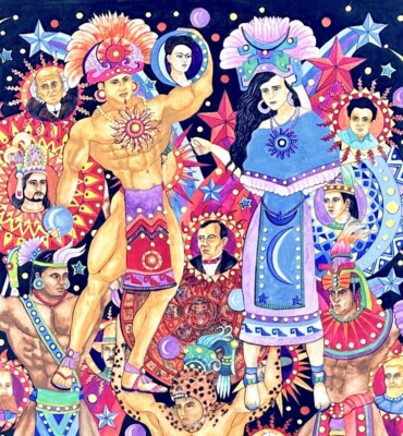 Charles Barth gouache painting  A Celebration of Mexican Personalities