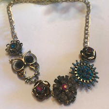 18" Rhinestone flower floral and Owl gold tone fashion necklace